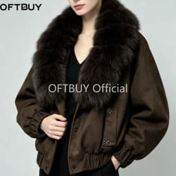 OFTBUY Cropped Elastic Cuff Duck Down Coat Vintage Outerwear New Real Fox Fur Collar Coat Women Button Puffer Jacket Female