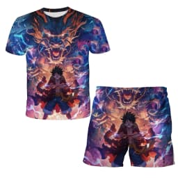 2026 Boys' One Piece 3D T-shirt Set, Super Cool Luffy Zoro Summer Top + Shorts, Children's Short-Sleeve Birthday Gift for Boys