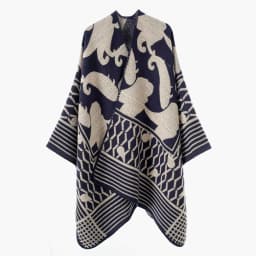 Women Geometric Jacquard Poncho Shawl Oversize Vintage Open Front Faux Cashmere Cape Autumn Winter Casual Travel Warm Wrap