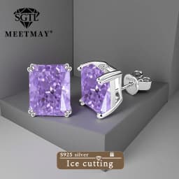 Bocarman Ice Cut Zircon Stud Earrings S925 Silver Paraiba Tanzanite Blue Mint Green Rectangular Multicolor Women Fine Jewelry