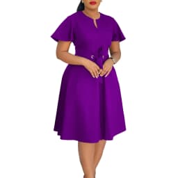 Plus Size Spring Summer New Solid Color Matching V-Neck Short Sleeves Fashion Commuting Slim Fit Midi Length Elegant Style Dress