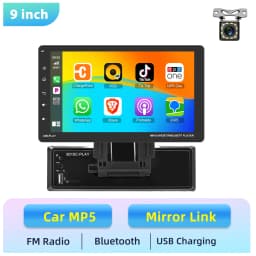 Podofo 9'' 1DIN Carplay Car Radio Android Auto D-Play Mirror Link BT FM Radio Receiver Support TF/USB Steering Wheel Control