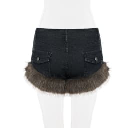 2026 New Retro Fluffy Splicing Denim Shorts Spice Girl Warm Fashion Low Waist Hip Hot Pants Women