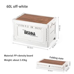 BISINNA Camping Box 30L/60L Large Capacity Folding Storage Box Car Trunk Wooden Lid Home Bedside Table for Outdoor Picnic Travel