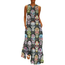 Skeleton Print Dress Spring Horror Monsters Street Style Bohemia Long Dresses Womens Night Club Maxi Dress Birthday Gift
