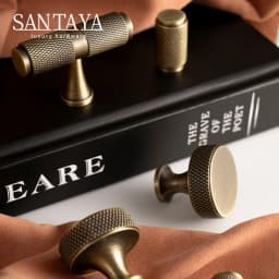 Santaya Solid Antique Brass Diamond-cut Cross Knurl Pattern Bronze Wardrobe Cabinet Handles T-bar Knobs Pitch 320mm Long Pull