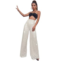 New Women's Solid Color Wide-leg Pants Casual Fashion Elegant Black Sequins Holiday For Women Long Pant Womens Clothing
