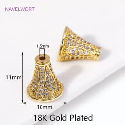 18K Gold Plated Inlaid Zircon Conical Beads Caps Tassel Caps,Separators For Beads,DIY Bracelet Earring Jewelry Making Fittings