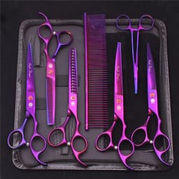 Purple Dragon Pet Scissors 7'' Stainless Dog Groomming Scissors Kit Straight Shears Thinning Shears Chunker Curved Shears Z3003
