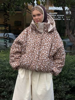 Reversible Spot Printed Women's Winter Jacket Hooded Full Sleeve Loose Cropped Padded Coats New Casual Warm Outwear 2026