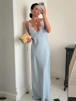 Elegant Lace Patchwork Women's Dress V-Neck Sleeveless Slip Female Long Dresses 2026 Summer Vacation Sexy Solid Chic Lady Robe