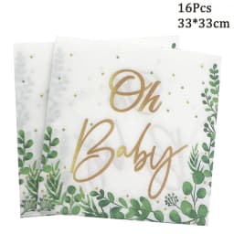 Green Leaves Gold Disposable Tableware Oh Baby Paper Plates Cups Napkins Kids Birthday Baby Shower Party Gender Reveal Supplies