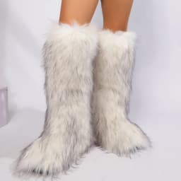 Winter New High Boots Over The Knee Snow Boots Women Plus Velvet Warm Imitation Fox Fur Boots Imitation Raccoon Fur Winter Boots