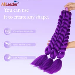 2Pcs Purple Braiding Ponytail Hair With Elastic Band ,24Inch Yaki Synthetic Braids Hair Extension Pre Stretched Cosplay Braids