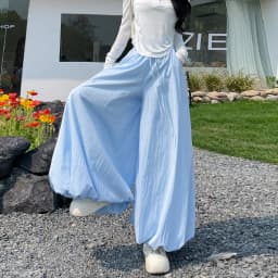 Women's Oversized High Waist Wide Leg Pants Spring Summer Solid Color Casual Cropped Pants Woman Loose Puffy Lantern Trousers