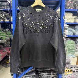 Shinning Crystal Castle Crew Neck Washed Terry Sweatshirt for Men and Women High Street Retro Diamond Baggy Hoodies Oversized