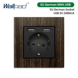 Wallpad Wood Texture Aluminum Alloy Panel EU Electrical Sockets And Wall Switches With LED 1 2 3 Gang 2 3 Way USB Charge Port