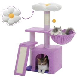 Small Cat Tree for Indoor Cats, Flower Cat Tower with Sisal Scratching Ramp, Cozy Hammock, Removable Flower Top Perch, Cat Condo
