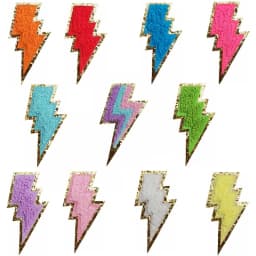 10pcs Set Chenille Self-Adhesive Patches Shiny Glitter Base Lightning Star Rainbow Patch for Bags Hats Jackets Clothing