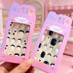 24Pcs Pink Flower Heart Kids False Nails Glossy Nude Short Oval Children's Press on Nails Sweet Girl Acrylic Fake Nail Patches#_