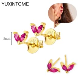 925 Silver Ear Needle Rose Red Hoop Earrings For Women Exquisite Water Drop/Flower/Heart Crystal Piercing Huggie Earring Jewelry