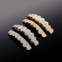 TOPGRILLZ Full Cubic Zircon Punk Teeth Grillz For Unisex 8 Top& 8 Bottom Mouth Removable Dental Grills Fashion Teeth Jewelry