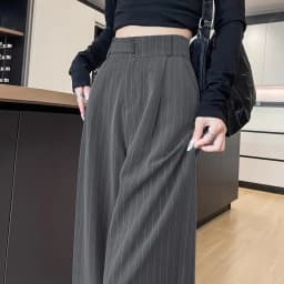 Elegant Striped High Waist Loose Straight Leg Pants Women's Spring Autumn 2026 New Style Floor Length Wide Leg Trousers