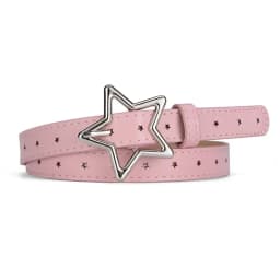 Girls Boys Five Pointed Star PU Buckle Belts Waistband Adjustable Metal Snap Leather Belt Waist Belt Waist Strap Thin Belt