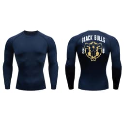 Black Bull Print Compression Shirts for Men Athletic Quick Dry Baselayers Undershirt Gym Workout Running Rash Guard Tshirt Tops