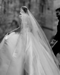 Customized Elegant A Line Lace Wedding Dresses High Neck Long Sleeves Button Back Sweep Train Ruffle robe de mariee Bridal Gowns
