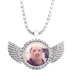 John Pork Is Calling Answer Call Phone Humor Funny Pig Graphic Glass Cabochon Angel Wings Pendant Necklace Jewelry Giftwholesale