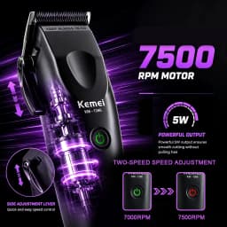 KEMEI 1386/1385 Professional Hair Clipper – Designed for Barbershops and Salons; Features Zero-Gap Blade for Fading, Detailed Styling, and Anti-Snag Performance