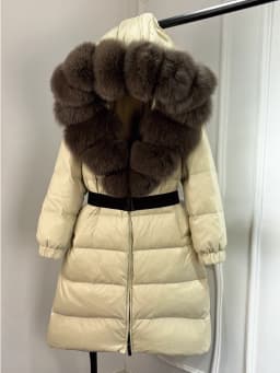 2025 New Natural Thick Warm 90% White Duck Down Coat Long Winter Jacket Women Real Big Fox Fur Collar Belt Loose Puffer Parka