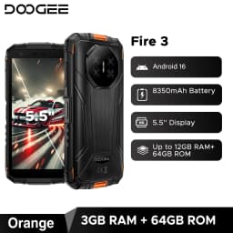 DOOGEE Fire 3 Rugged Phone 8350mAh Battery 5.5'' Display 12GB RAM (3GB+9GB) 64GB ROM Android 16 Smartphone Support Widevine L1