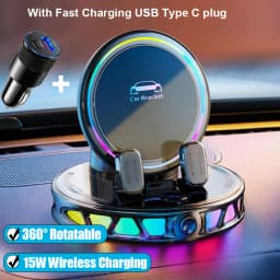 Auto Clamping Car Mobile Cell Phone Holder Support For Mobile Wireless Charger For Car Dashboard Mount With RGB Light