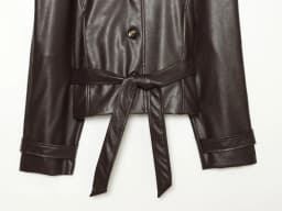 Guobioziy Glossy Shoulder-Patch Faux Leather Jacket with Belt Padded Shoulders 2026 Fall Women's Fashion Casual Leather Coat