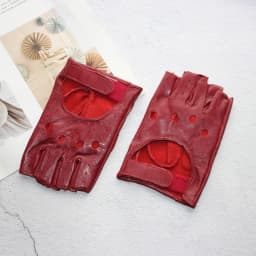 Leather Half Finger Gloves Women's Short Thin Section Unlined Spring and Autumn Motorcycle Riding Ladies Driving Fingerless