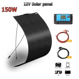 150W-600W Semi-Flexible Monolithic Monocrystalline Solar Panel Kit, 19.8V PV Module, 12V/24V/36V Off-Grid Battery Charger for RV
