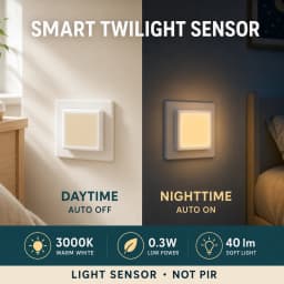 Melery LED Night Light Twilight Sensor 0.3W Warm White 3000K 40lm EU Plug Socket Lamp 230V Children's Table Home Stairs Aisle