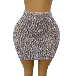 Full Sparkly Rhinestone Mesh Tight Fitting Skirt Sexy Women Mini Skirt Nightclub Party Outfit High-end Crystals Skirt shuidiqun