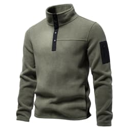 AIOPESON Men's Fleece Multi Pocket Sweatshirt Stand Collar Snap Button Solid Casual Outdoor Pullover Fall Winter Warm for Men