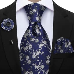 Peacock Blue Floral Print 2-Piece Tie & Pocket Square Set for Men Wedding Business Casual Stylish Accessories