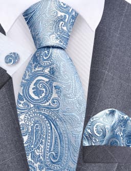 GUSLESON 8cm Blue Black Pink Men Ties Pocket Square Cufflinks Set Paisley Silk Necktie Wedding Business Gift Tie Accessories
