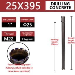 LAANCI Diamond Core Drill Bit Reinforced Concrete Drill Bit Diameter Range 25-200mm Total Length 400mm For Drilling On Concrete