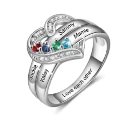 Personalized 1-8 Birthstone Rings for Women Customized Engraved Name Rings for Her Custom Cubic Zirconia Stones Heart Rings Gift