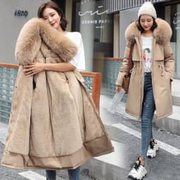 Women's Thickened Fleece Lined Parka Coat Korean Style Slim Fit Winter Cotton Jacket Trendy Mid-Length Zipper Closure Long Sl...