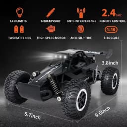 1:16 Scale Remote Control Monster Truck High Speeds 20KMH Off-Road RC Car with LED Lights for Adults Kids Durable Gift Ready for