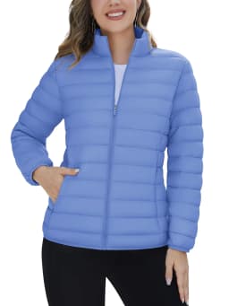 TACVASEN Winter Quilted Puffer Jackets Womens Lightweight Stand Collar Full Zip Up Down Coat Windproof 4 Pockets Thermal Outwear