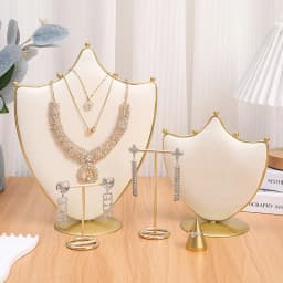 3 New Model Jewelry Display Sun Style Storage Bust Jewelry Holder Necklace Display Silky Beige Velvet Necklace Earrings