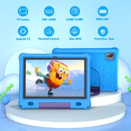 Pritom 10.1 Inch Kids Tablet Android 15 WIFI 6 Quad Core Processor 3GB RAM 64GB ROM YouTube with EVA Protective Case